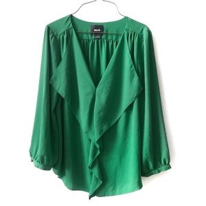Anthropologie Maeve Green Ruffle Front Blouse